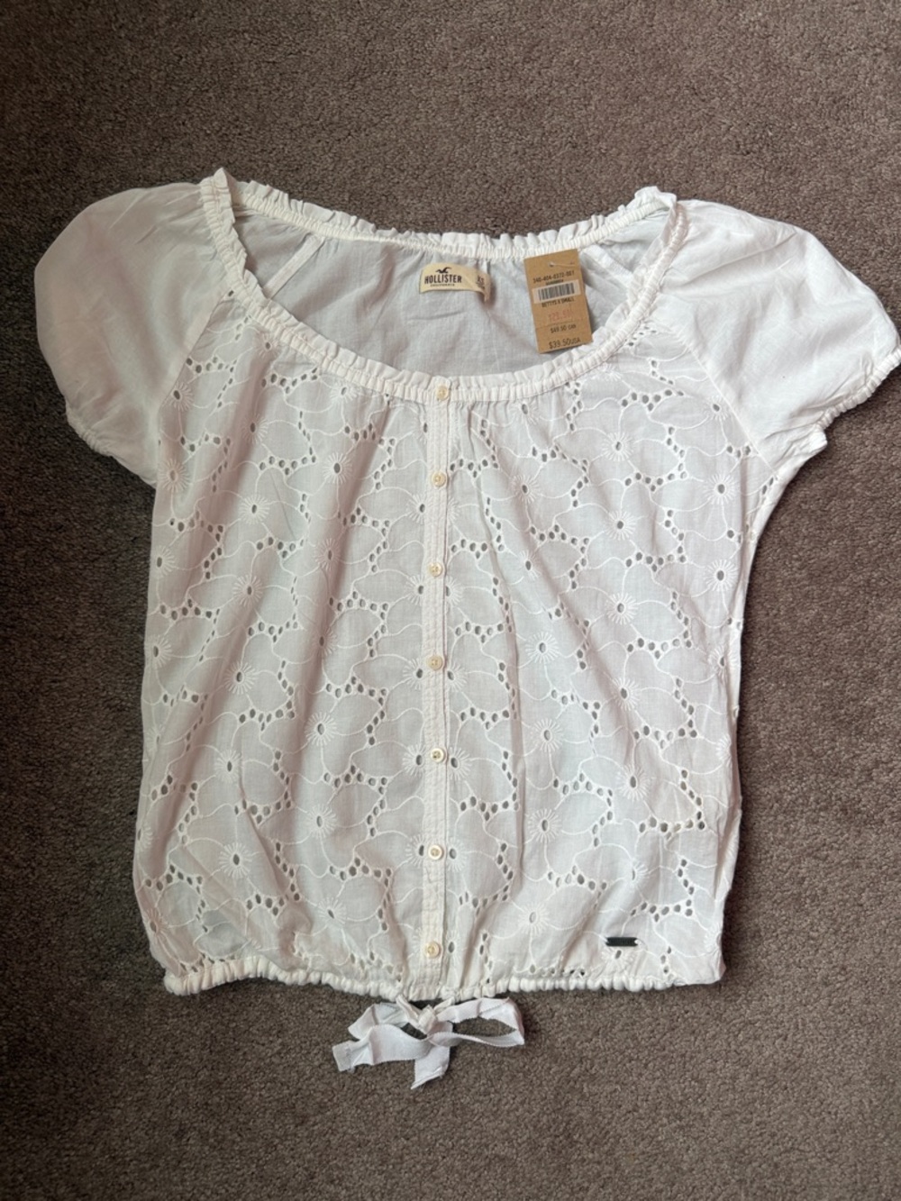 Hollister White Eyelet Button Front Peasant Blouse